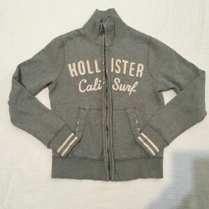 Vtg Hollister Cali Surf Zip Up Distressed Hoodie Sweatshirt Gray Size S